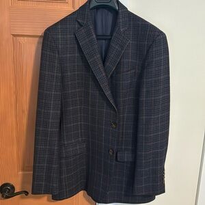 Brooks Brothers Sport Coat Size 42 R Navy Plaid Fitzgerald Fit